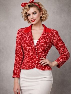 Vintage 80s David Hayes 100% Silk Red Polka Dot Women's Blazer